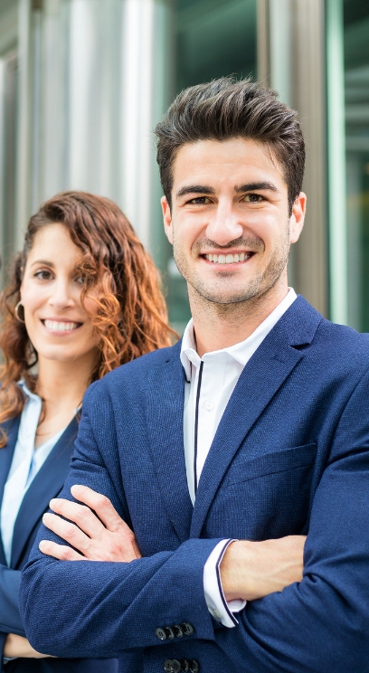Group of colleagues working together at a shared workspace